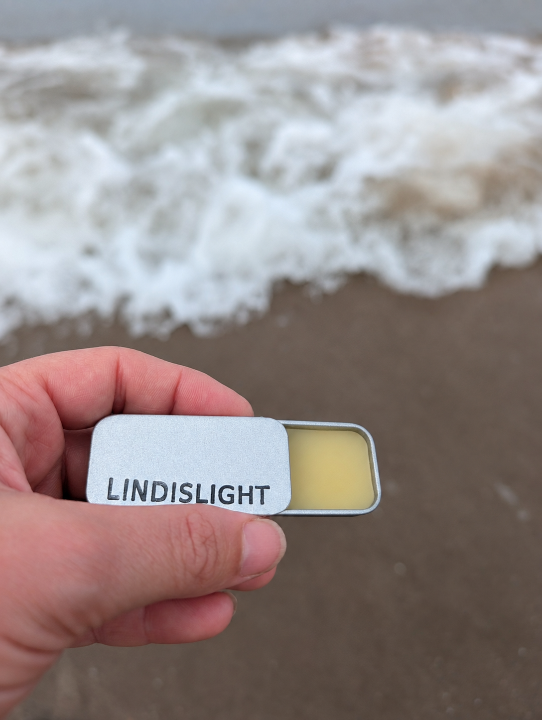 Lindislight Neroli balm tin open showing balm